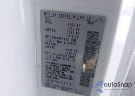 2018 Nissan Nv200 Sv из США, поврежденный, VIN 3N6CM0KN0JK703714